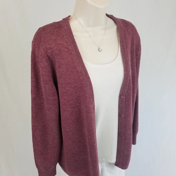 Woolrich cardigan button front wool pink purple L - Picture 3 of 7